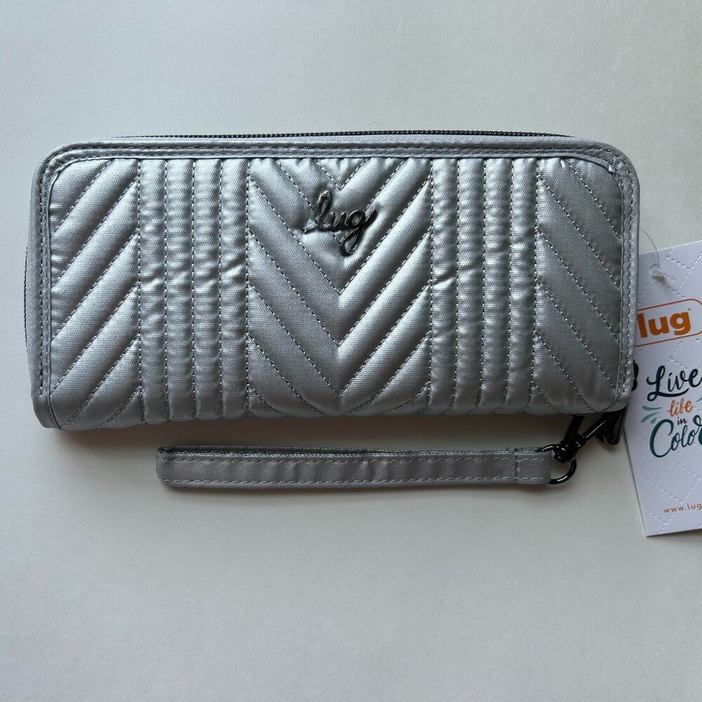 Lug Straddle Wristlet RFID Wallet Metallic Silver NWT